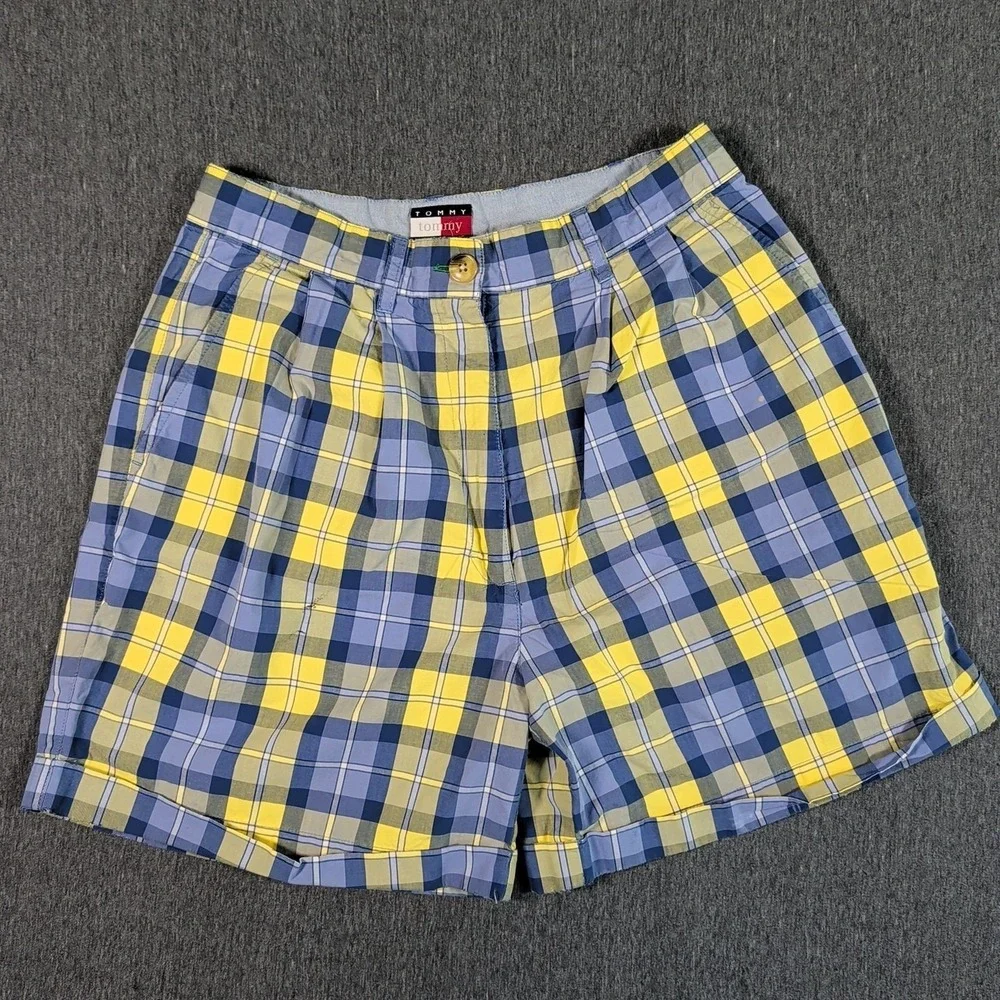 TOMMY HILFIGER Vtg Blue/Yellow Plaid Shorts Womens Sz 8 W28